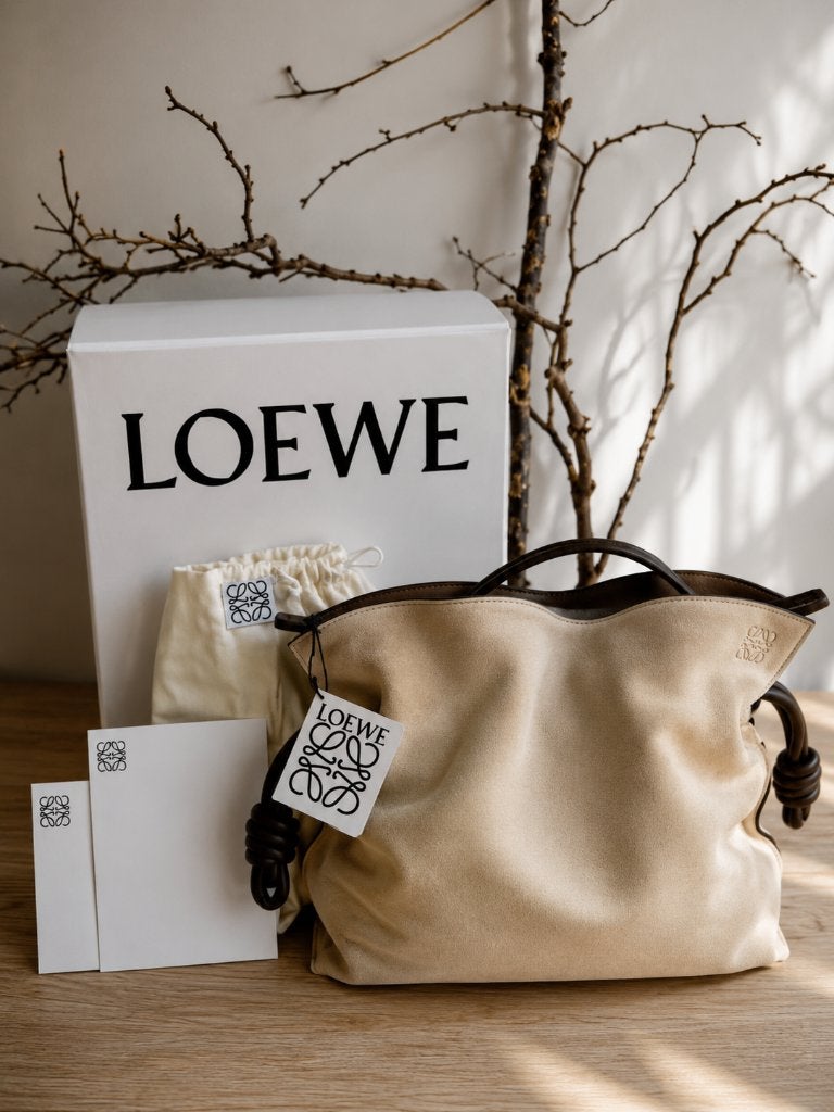 Originele LOEWE Flamenco suède handtas / M, Ophalen, Zo goed als nieuw, Beige, Handtas
