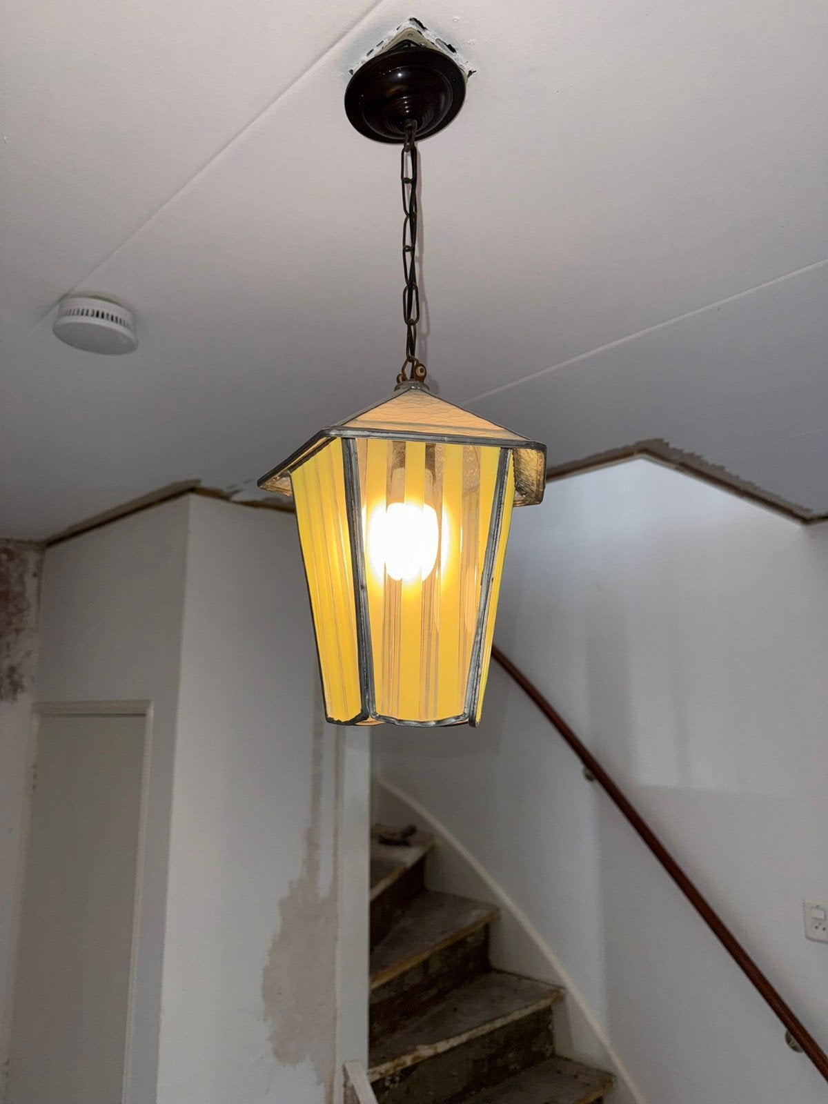 Vintage hanglamp met geel glas, Ophalen of Verzenden