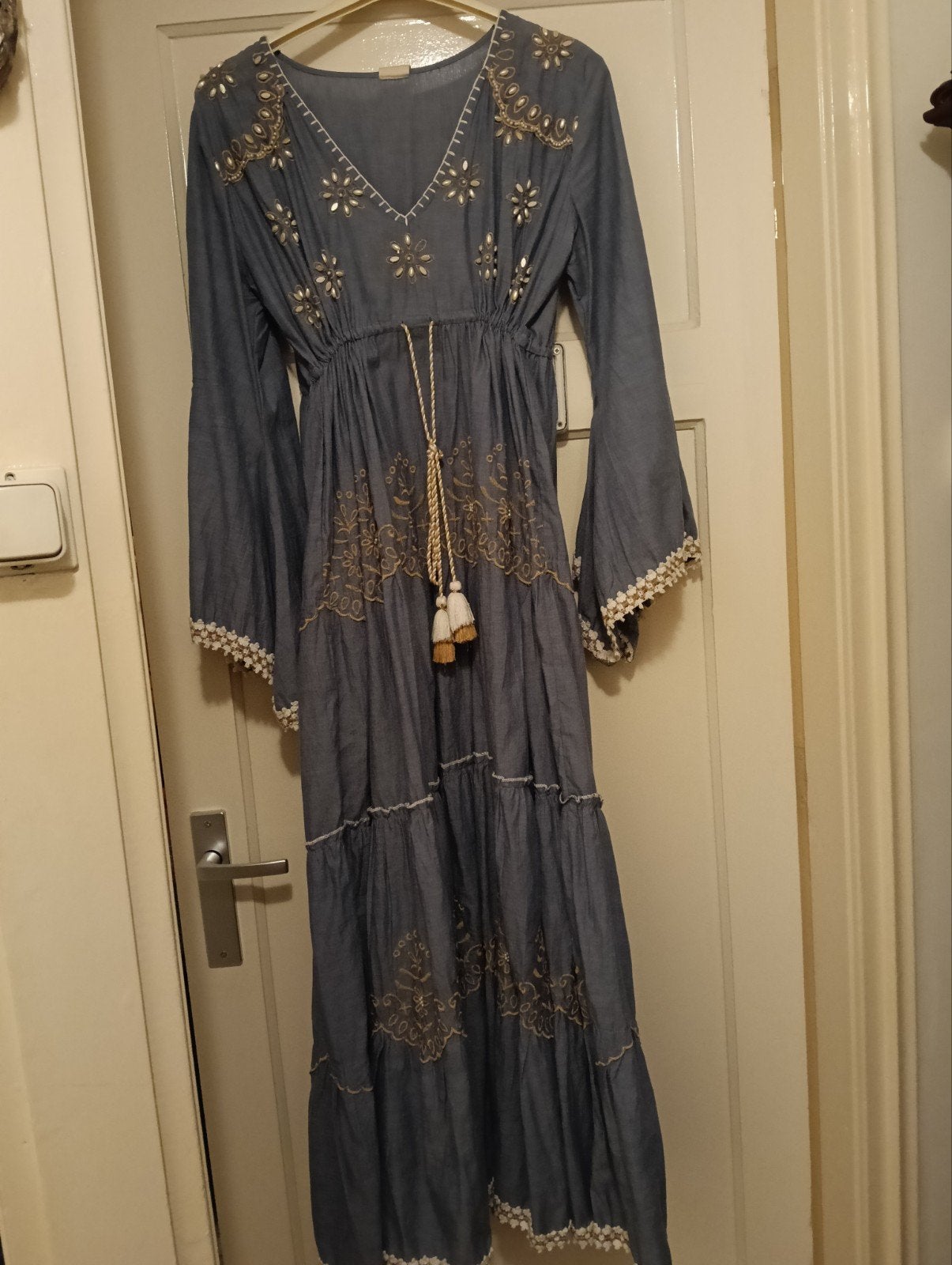 Ibitza jurk met parels spijker look, Blauw, Maat 42/44 (L), Ophalen of Verzenden, Zo goed als nieuw