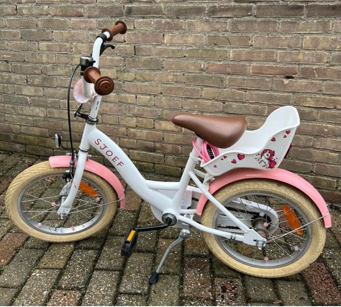 SJOEF Kinderfiets 16 inch, Ophalen, Terugtraprem, Zijwieltjes, 16 tot 20 inch