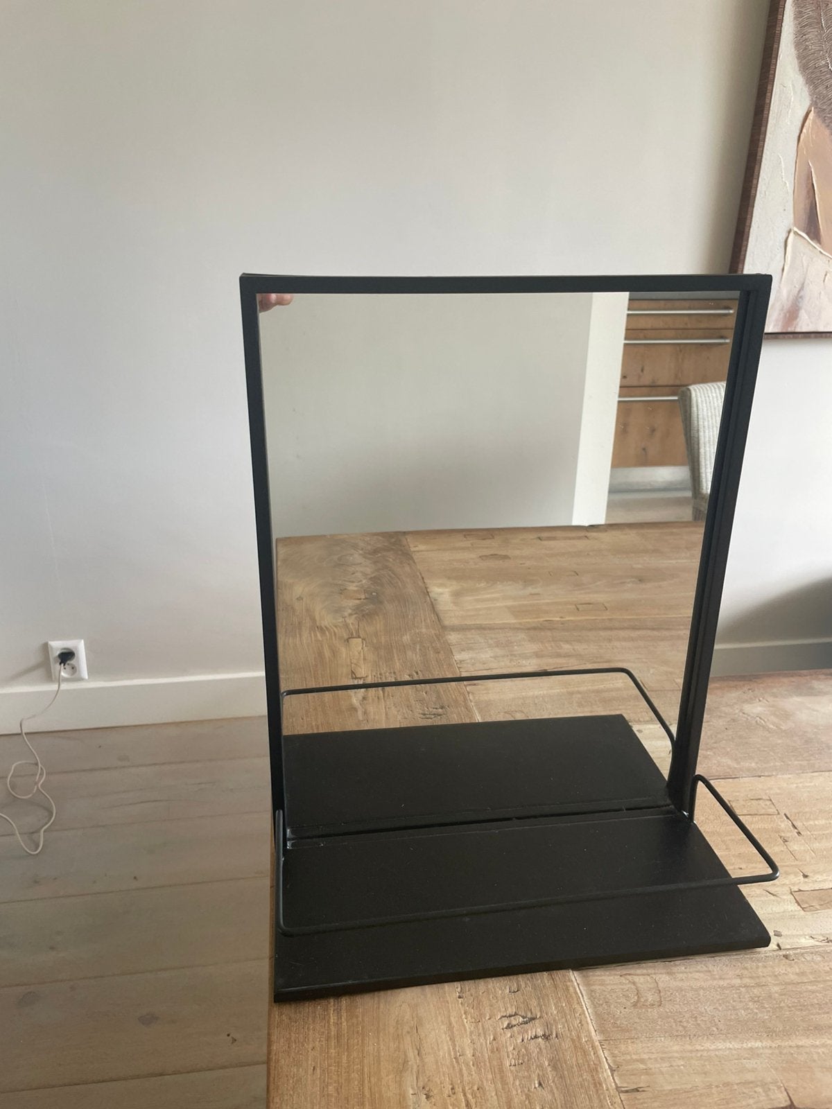 Spiegel met plankje mat zwart (planchet), Ophalen, Minder dan 50 cm, Zo goed als nieuw, Minder dan 100 cm