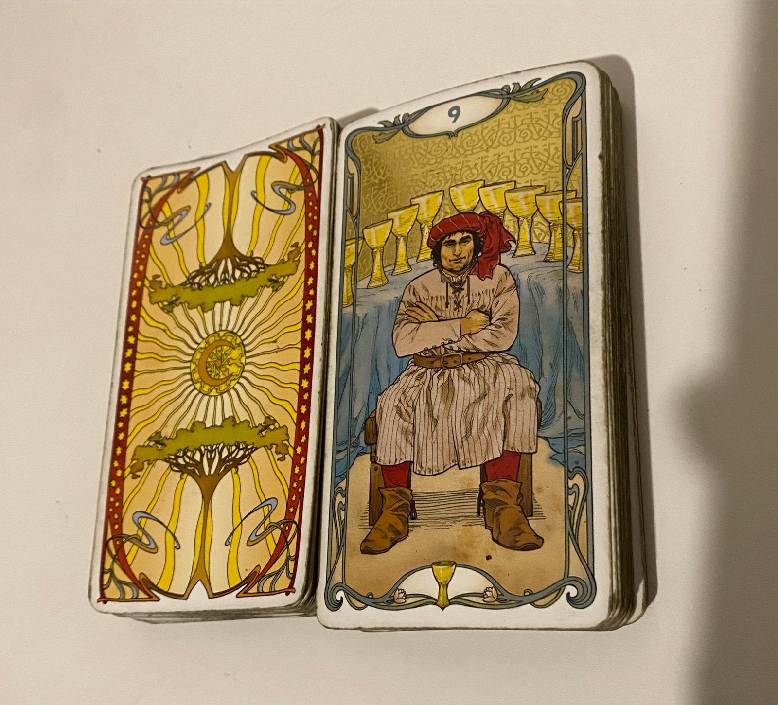 Golden Art Nouveau Tarot – gebruikte tarot zonder doosje, Ophalen of Verzenden, Gebruikt, Speelkaart(en)