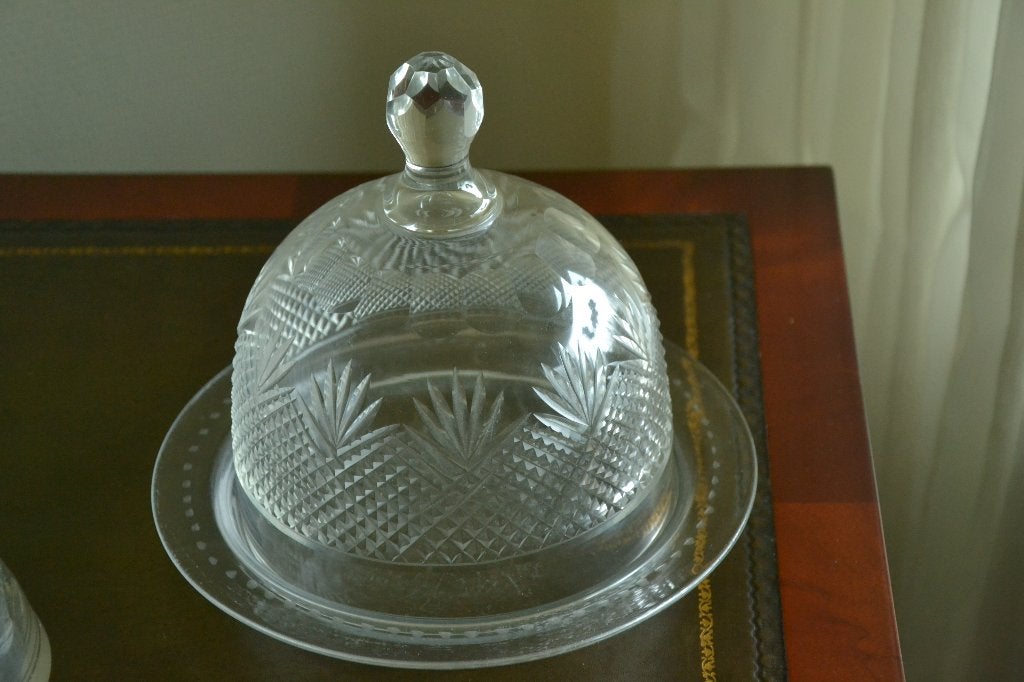 Antieke kristal kaasstolp Olijf/ruit/waaier motief puntgaaf, Antiek en Kunst, Ophalen of Verzenden