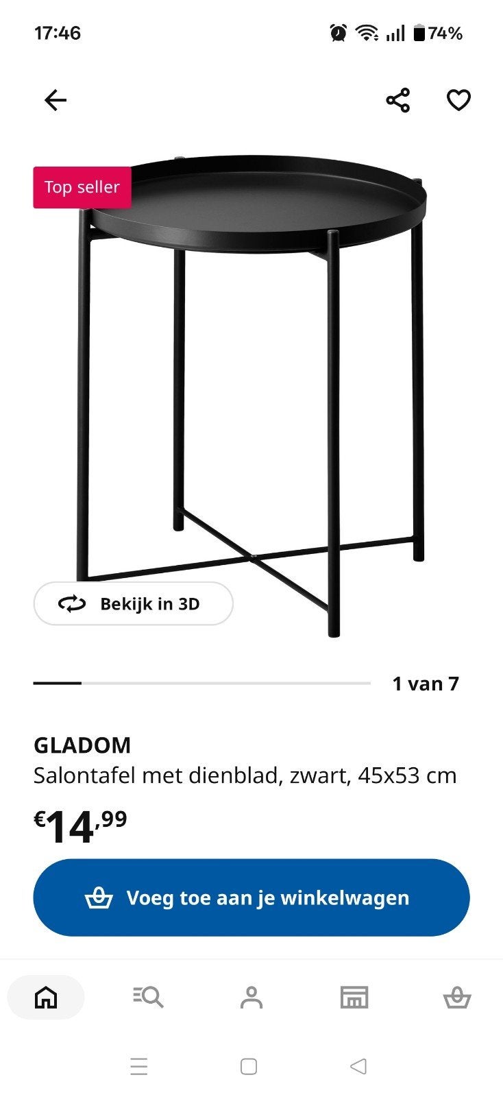 Gladom salontafel met dienblad, Ophalen