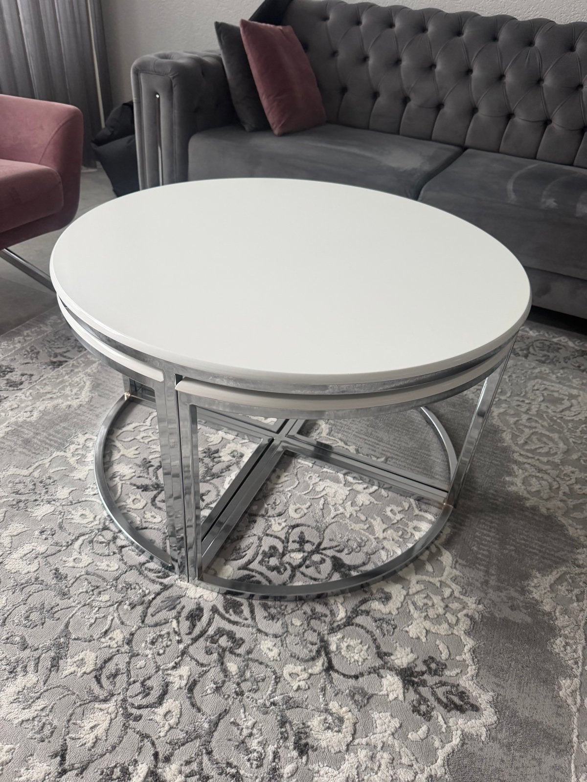 Ronde salontafel met uitschuifbare bijzettafels, Ophalen, Zo goed als nieuw, Rond, Metaal
