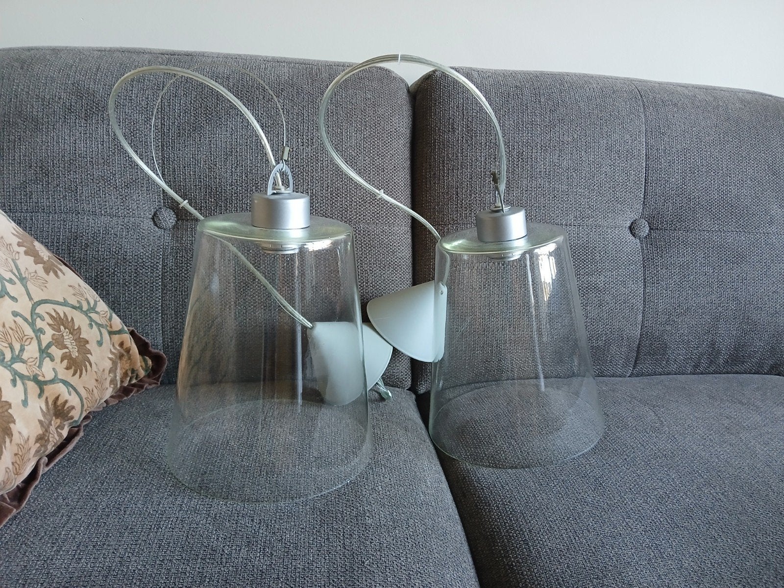 Set van 2 moderne glazen hanglampen, Huis en Inrichting, Ophalen, Overige merken, Gebruikt, Overige fittingen