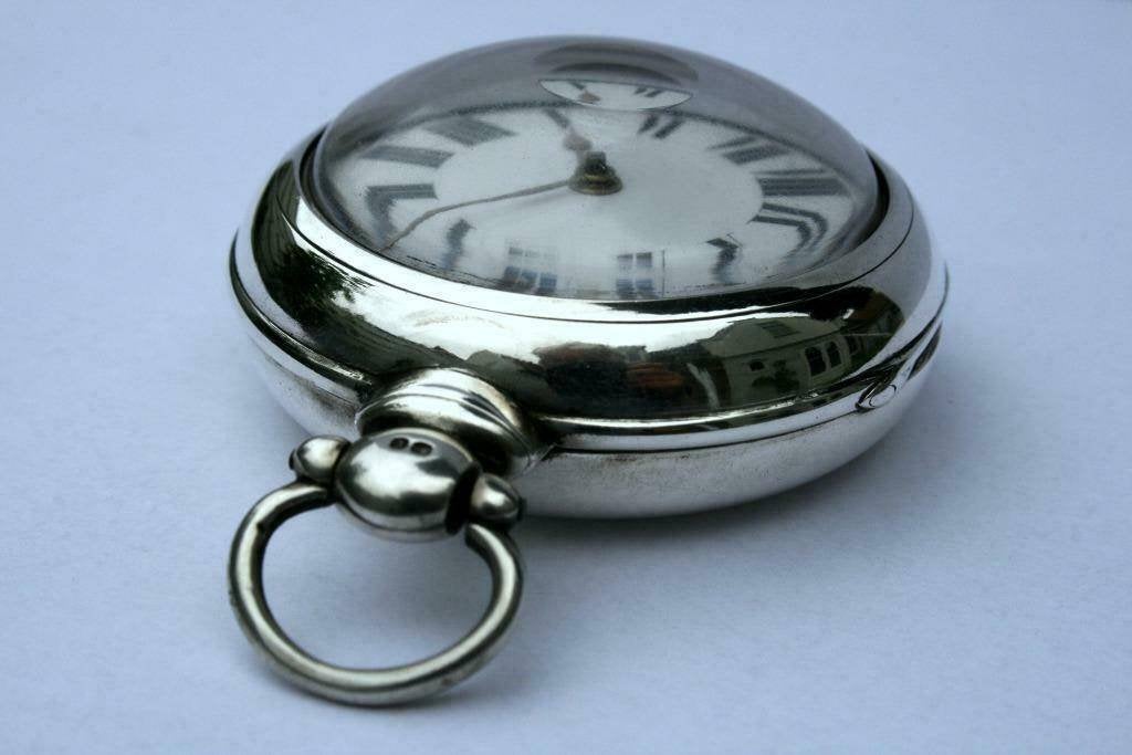 GROOT en ZWAAR zakhorloge in dubb kast zilver London 1874, Ophalen of Verzenden, Zilver, Overige typen, Met edelsteen