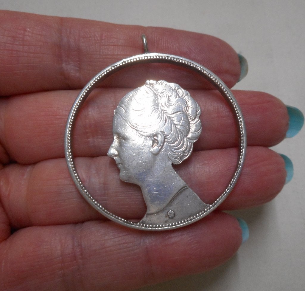 Zilveren uitgesneden munt hanger nr.1051, Verzenden, Zo goed als nieuw, Zilver, Zilver