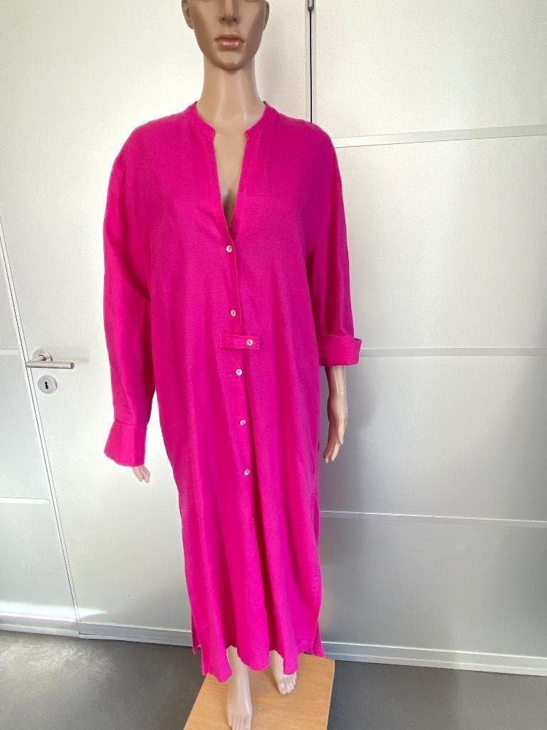 K129 Zara maat M=38/40 lange linnen blouse-jurk maxi roze, Maat 38/40 (M), Zara, Ophalen of Verzenden, Zo goed als nieuw
