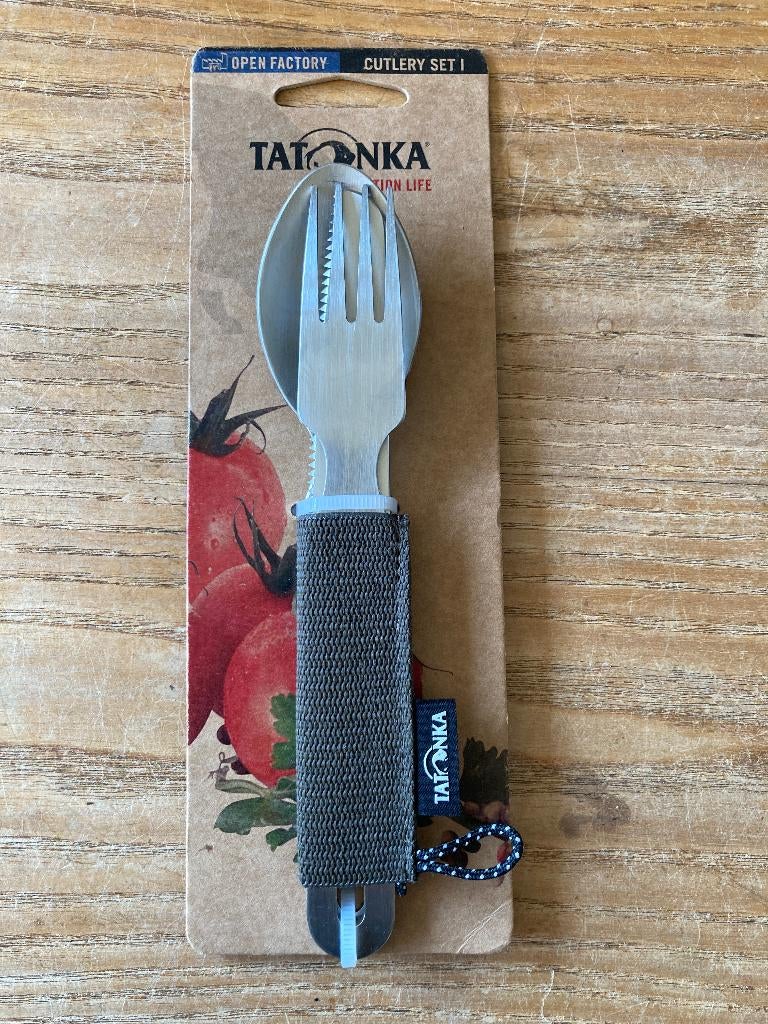 Tatonka rvs kampeer bestek bestekset campingbestek nieuw, Ophalen of Verzenden, Nieuw