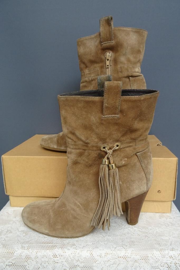 SALE !! AAIKO maat 41, suedeleren enkellaarzen met hak., Kleding | Dames, Schoenen, Aaiko, Beige, Lage of Enkellaarzen, Ophalen of Verzenden