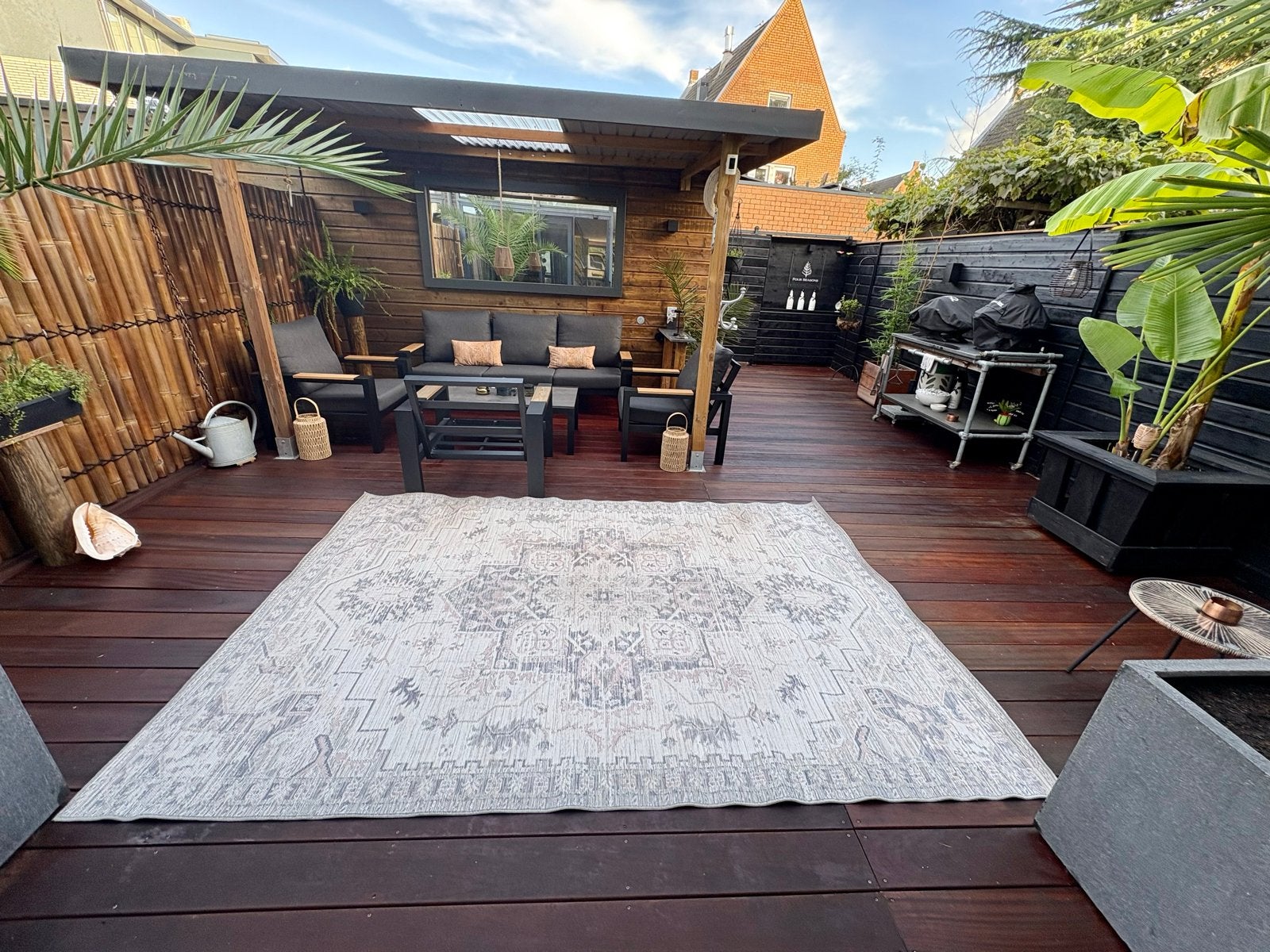 Boho/Ibiza Buiten Vloerkleed 200x300cm - Omkeerbaar, Ophalen of Verzenden, Zo goed als nieuw, 200 cm of meer, Grijs