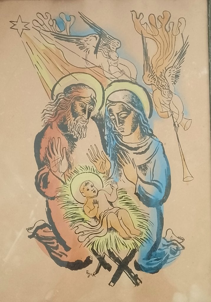 Litho van Charles Eyck "Jozef Maria en kindje Jezus", Antiek en Kunst, Kunst | Litho's en Zeefdrukken, Ingelijst, Ophalen of Verzenden