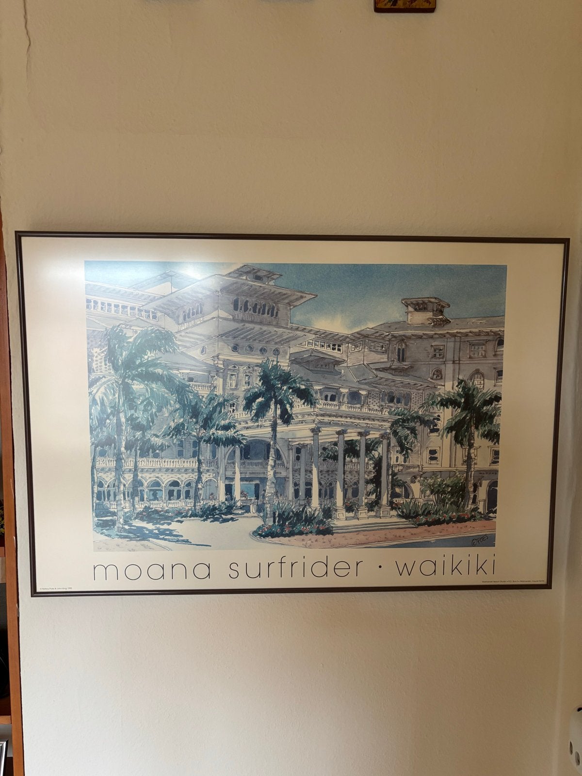 Vintage Moana Surfrider Waikiki Poster, Huis en Inrichting, 50 – 75, Gebruikt, Ophalen of Verzenden, 75 tot 100 cm