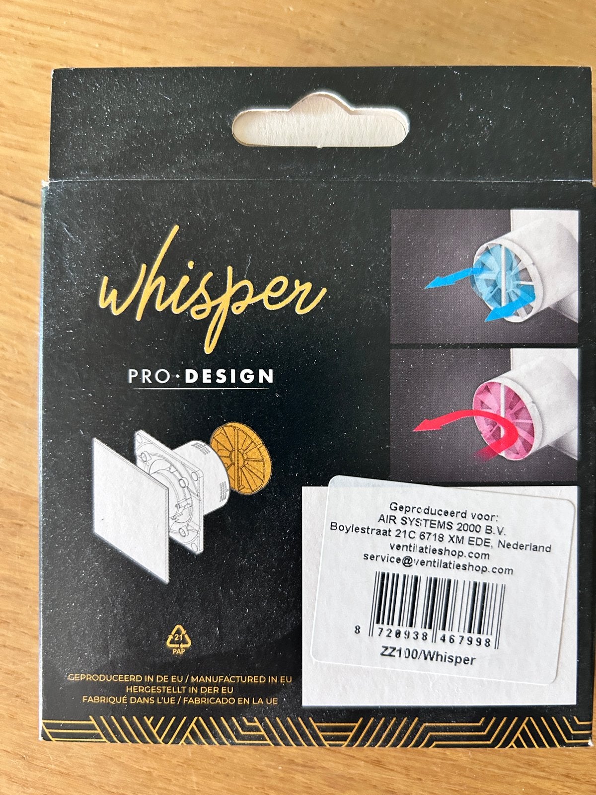 Nieuw !! Whisper Pro-Design Ventilator/Afzuiger Set Ø100mm, Ophalen of Verzenden, Nieuw, Ventilator en Afzuiger