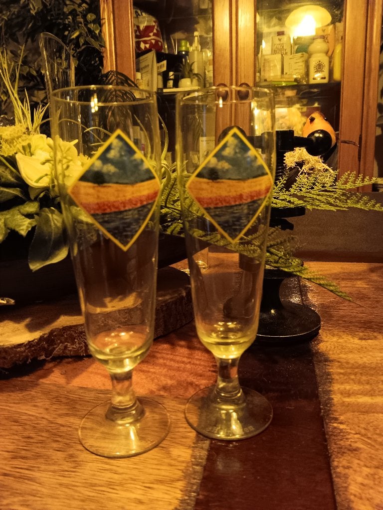 2 vintage heineken glazen met van gogh print, Verzamelen, Biermerken, Ophalen of Verzenden, Zo goed als nieuw, Glas of Glazen
