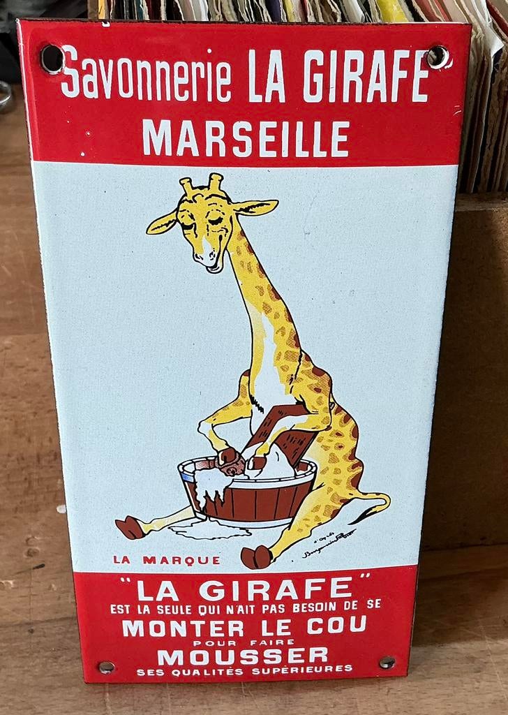 Emaille bordje of  deurpostje zeepmerk LA GIRAFE, Verzamelen, Merken en Reclamevoorwerpen, Ophalen of Verzenden, Gebruikt, Reclamebord