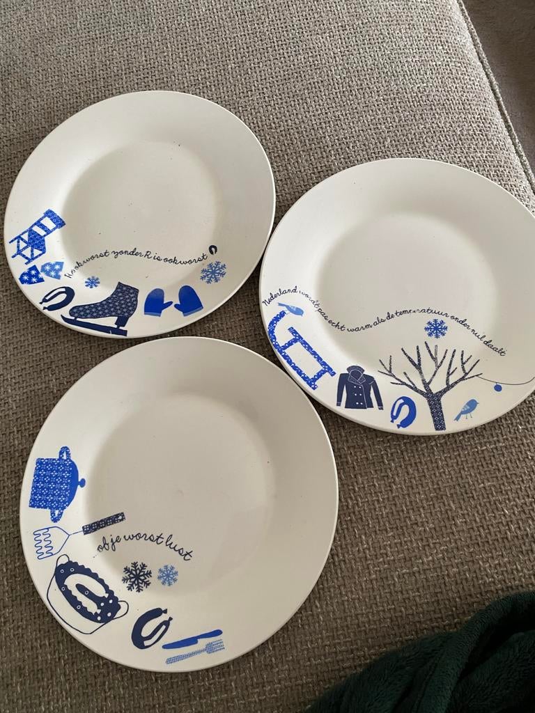 Unox winterborden set van 3, Gebruikt, Keramiek, Ophalen of Verzenden, Bord(en)