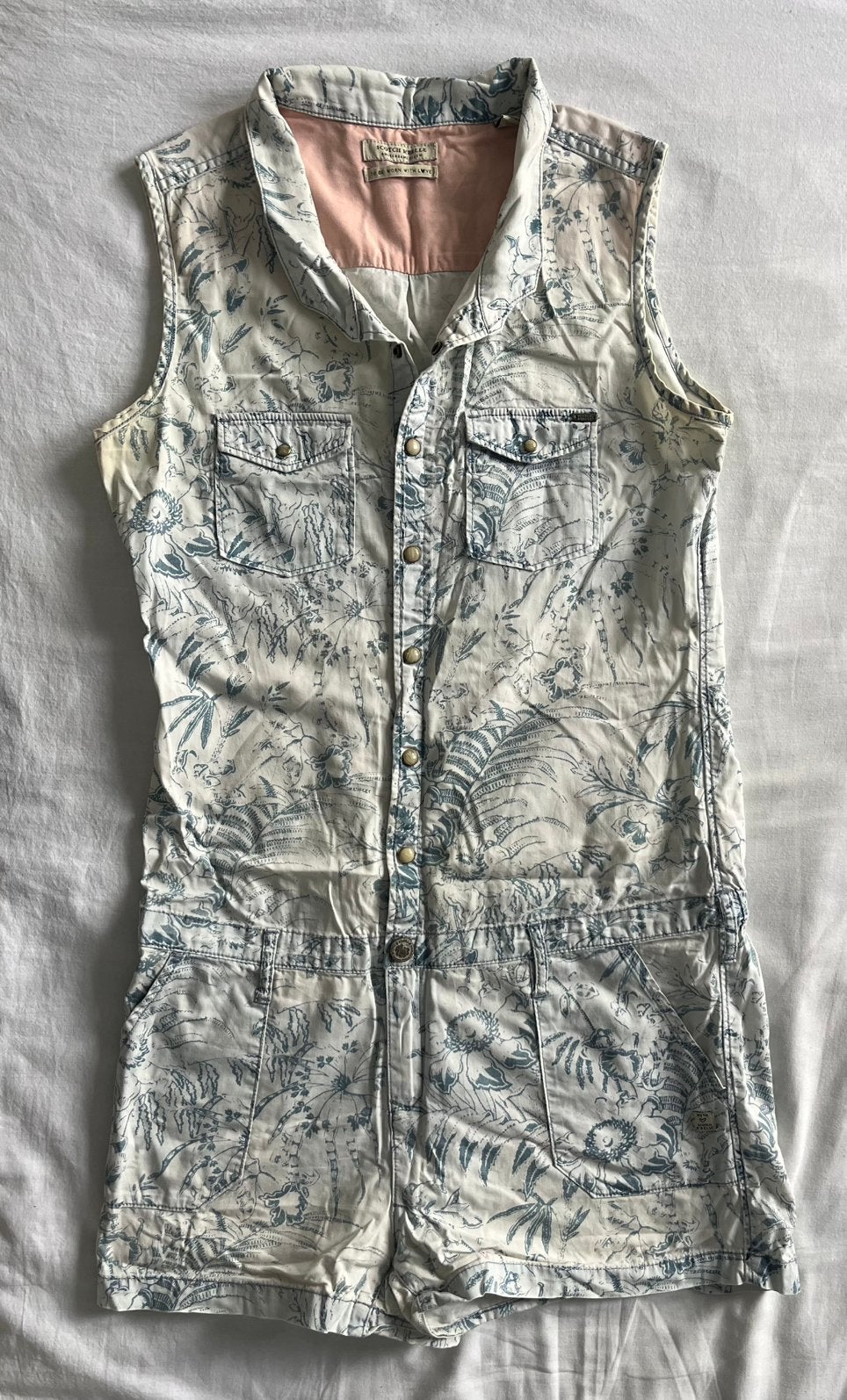 Scotch R’Belle playsuit / jumpsuit mt 34/36 wit/blauw, Ophalen of Verzenden, Zo goed als nieuw, Maat 34 (XS) of kleiner, Blauw