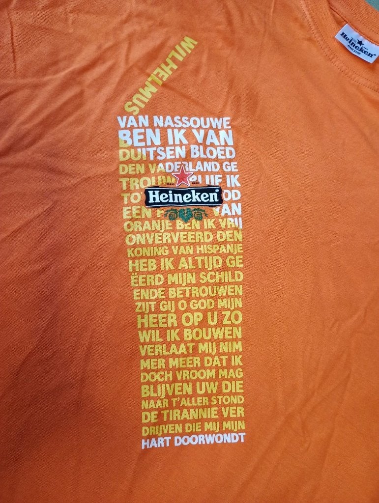 Heineken Oranje /WK Wilhelmus tekst Maat M/L Nieuwstaat, Ophalen, Maat 52/54 (L), Nieuw, Oranje