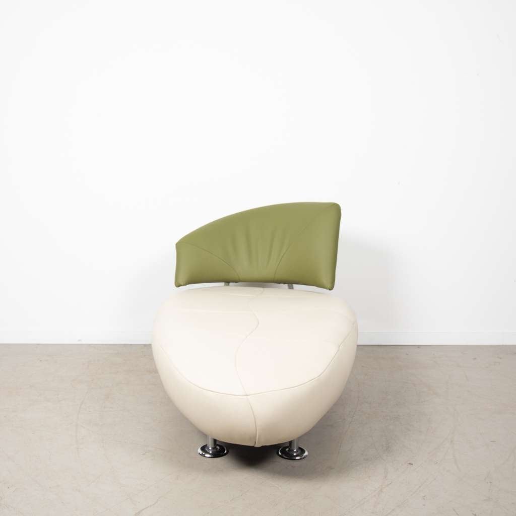 1x Leolux Kikko Chaise Longue Fauteuil Wit/Groen Leer, Huis en Inrichting, Fauteuils, Niet ingevuld, 125 tot 150 cm, Niet ingevuld