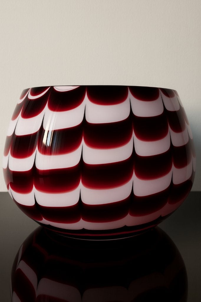 Murano Glas Vaas Zebra Bordeaux Rood Wit, Antiek en Kunst, Ophalen of Verzenden