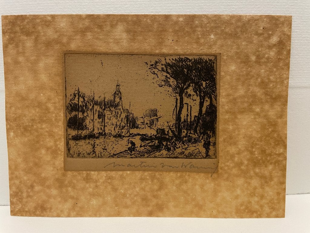 Leidschendam - etsje van Martin van Waning, Ets, Stadsgezicht, Ophalen of Verzenden, 10 cm