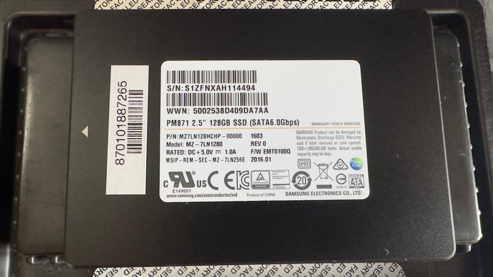 Samsung PM871 128GB 2.5 inch SATA SSD, Gebruikt, Ophalen of Verzenden, Laptop, Intern