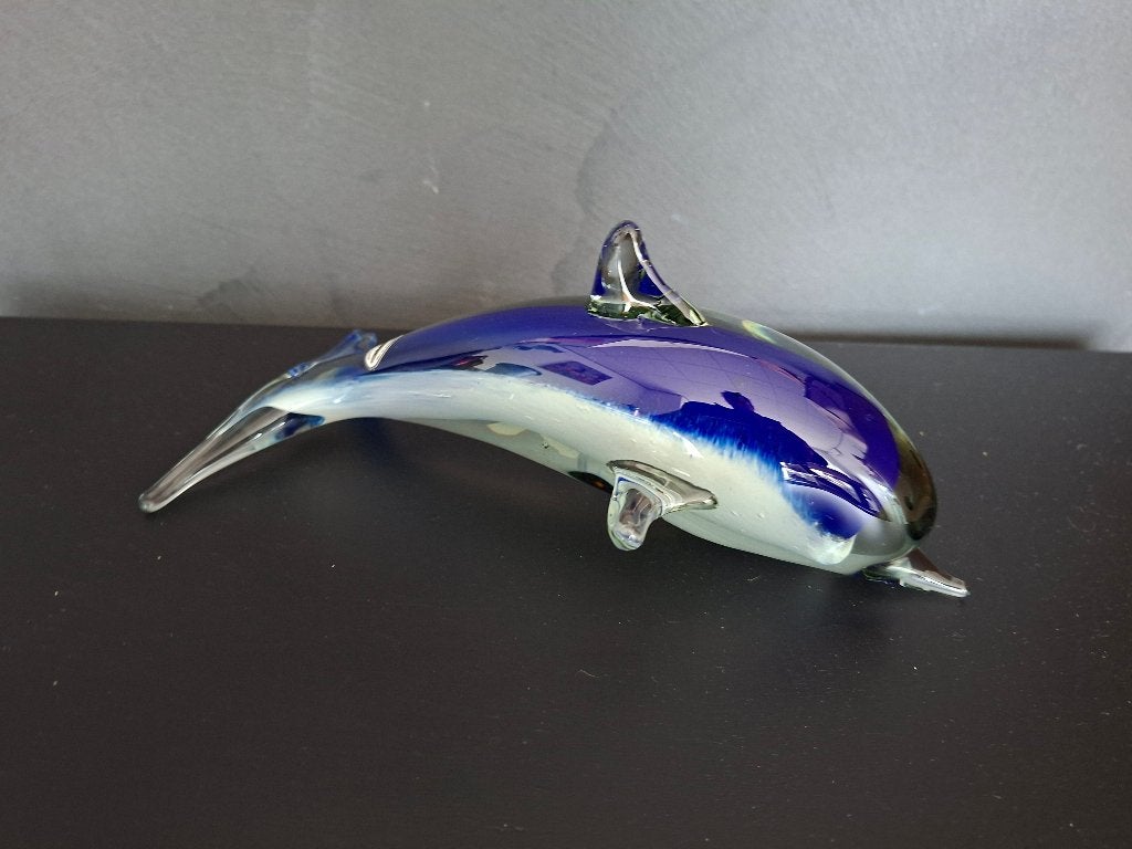 handgemaakte glazen blauw witte dolfijn beeld, Ophalen of Verzenden, Zo goed als nieuw, Dier