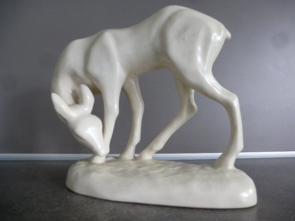 Etha Lempke Gouds plateel plazuid hert ree plastiek X7, Antiek en Kunst, Kunst | Designobjecten, Wit, Gemerkt, Beeld, Ophalen of Verzenden