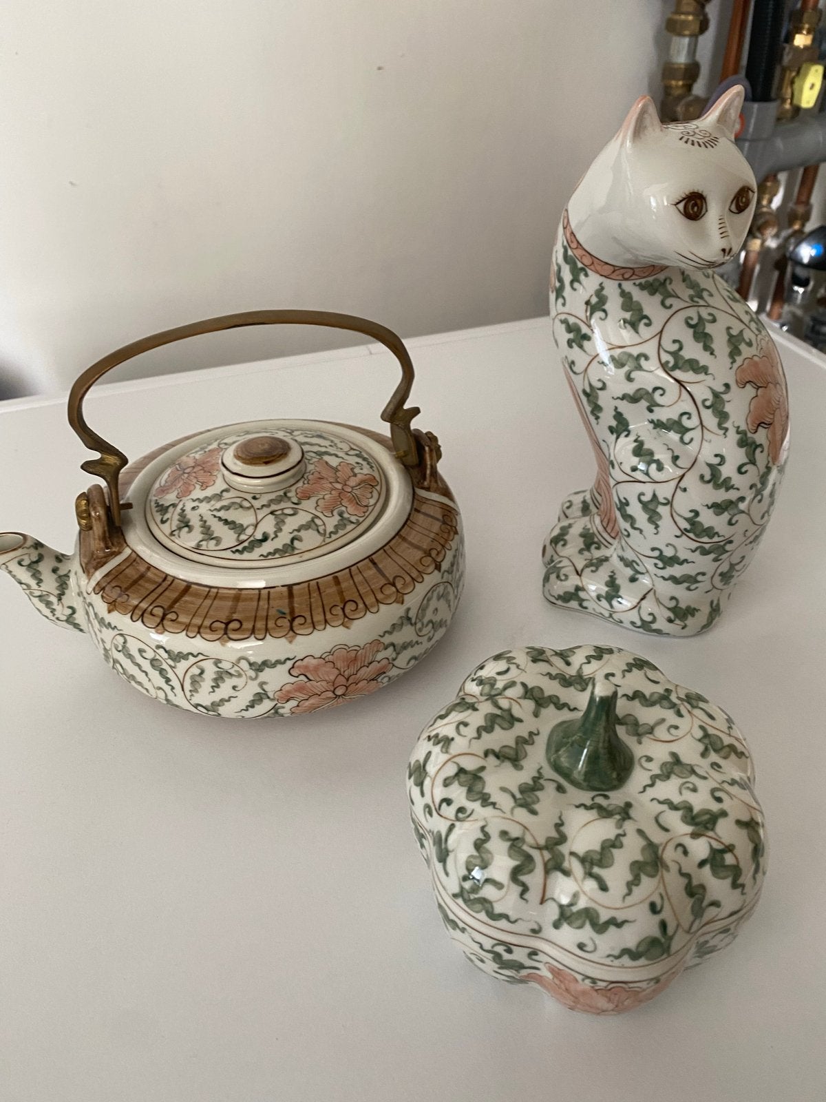 Vintage Chinese theepot, kat en pompoen decoratie set, Ophalen of Verzenden