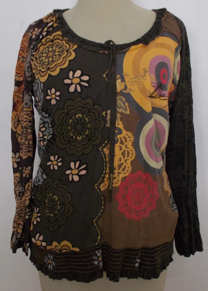 Aparte print top van Desigual! L, Bruin, Verzenden, Maat 42/44 (L), Lange mouw