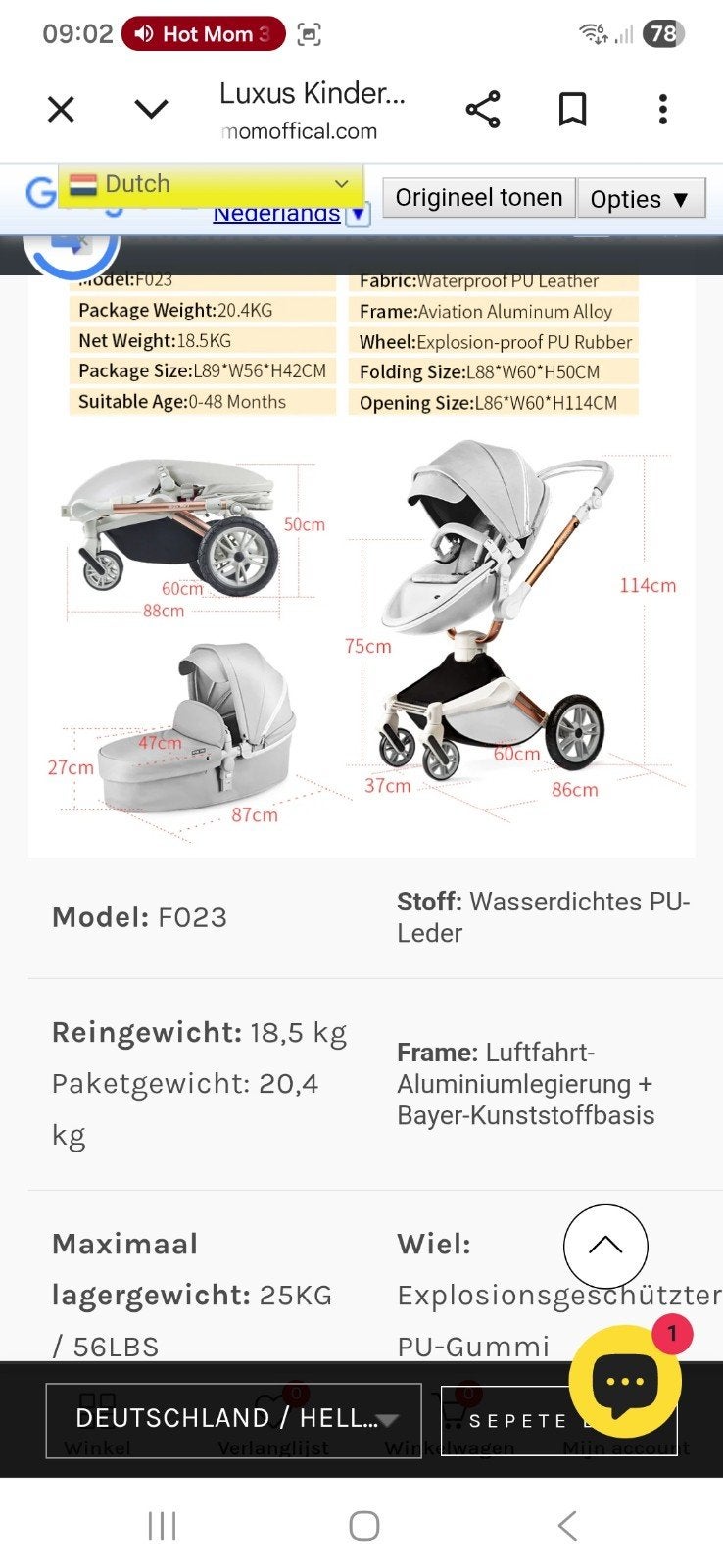 Hot Mom 360 Draaibare Kinderwagen - Luxe Combiwagen, Kinderen en Baby's, Kinderwagens en Combinaties, Ophalen of Verzenden