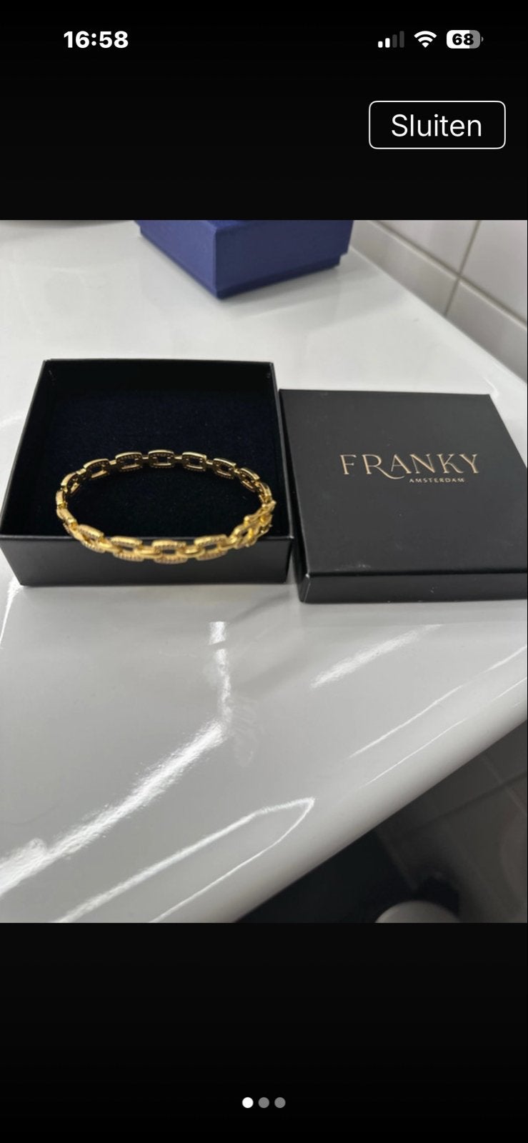 Franky Amsterdam Armband - Goudenkleurige Schakelarmband, Ophalen of Verzenden, Zo goed als nieuw, Goud