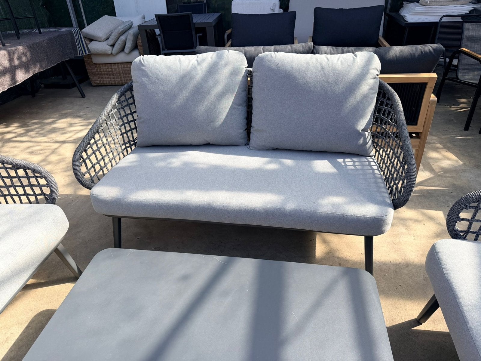 Moderne aluminium loungeset met 2 stoelen en bank, Tuin en Terras, Ophalen, 4 zitplaatsen, Loungeset, Nvt