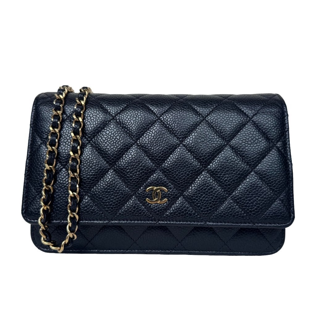 Chanel wallet on chain WOC zwart caviar kaviaar tas goud, Verzenden, Zo goed als nieuw, Zwart, Handtas