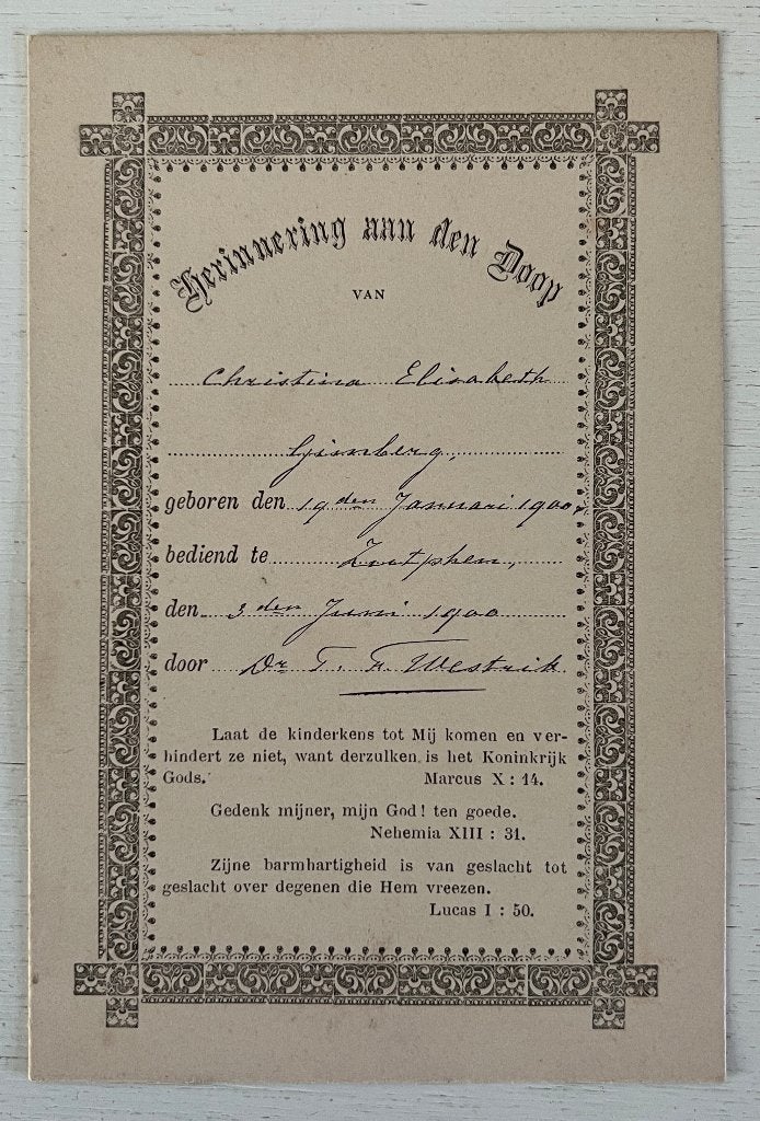Originele doopkaart (1900) van C.E. Gimberg (Schrijfster), Ophalen of Verzenden, Zo goed als nieuw
