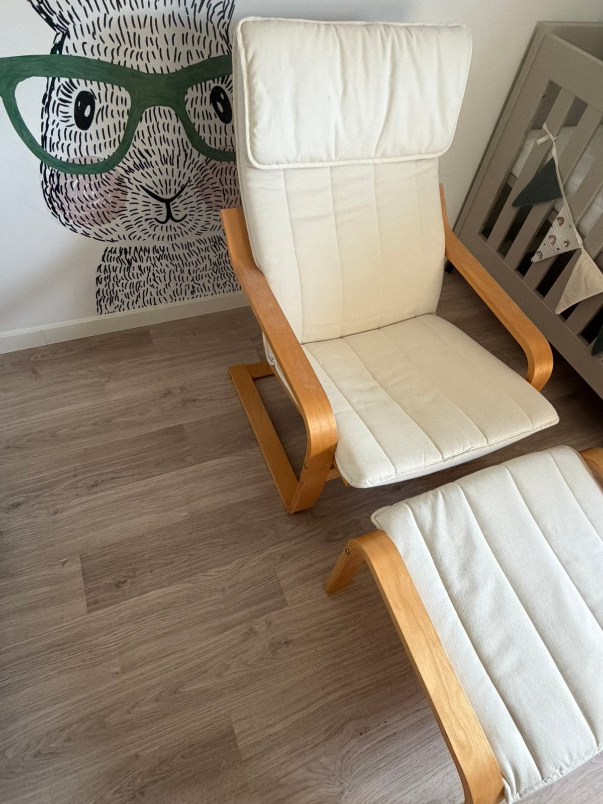 Ikea poäng fauteuil met voetenbank, Ophalen, 75 tot 100 cm, Zo goed als nieuw, Stof