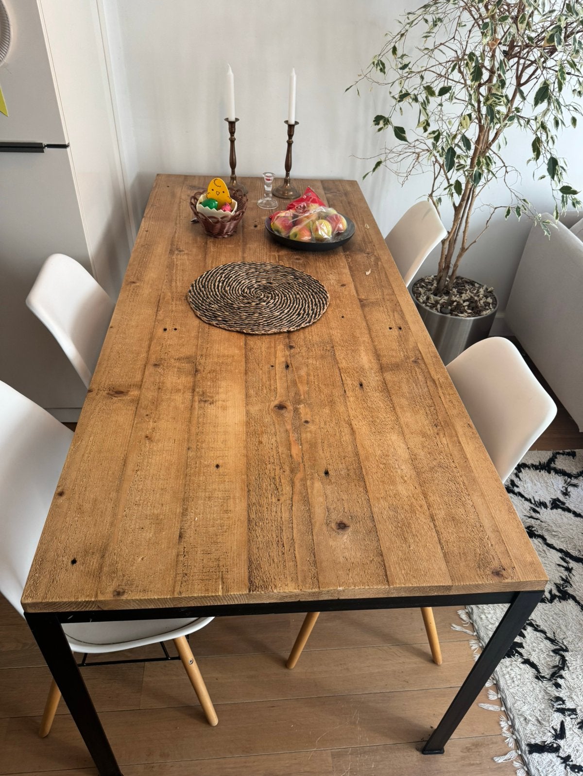Eettafel - hout op lood - industriële look, Huis en Inrichting, Tafels | Eettafels, Ophalen, Gebruikt, 50 tot 100 cm, 50 tot 100 cm