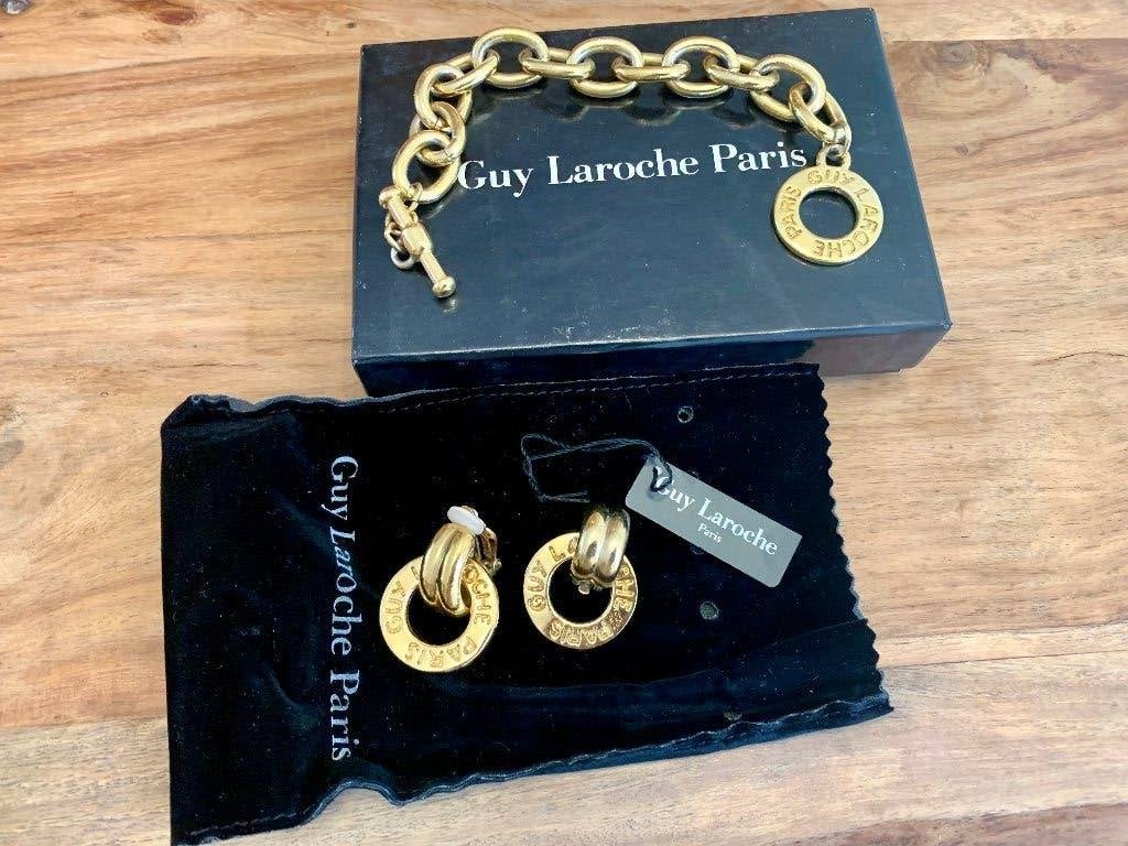 Vintage Guy Laroche Paris (armband en oorbel clips), Ophalen of Verzenden, Zo goed als nieuw, Goud, Overige materialen