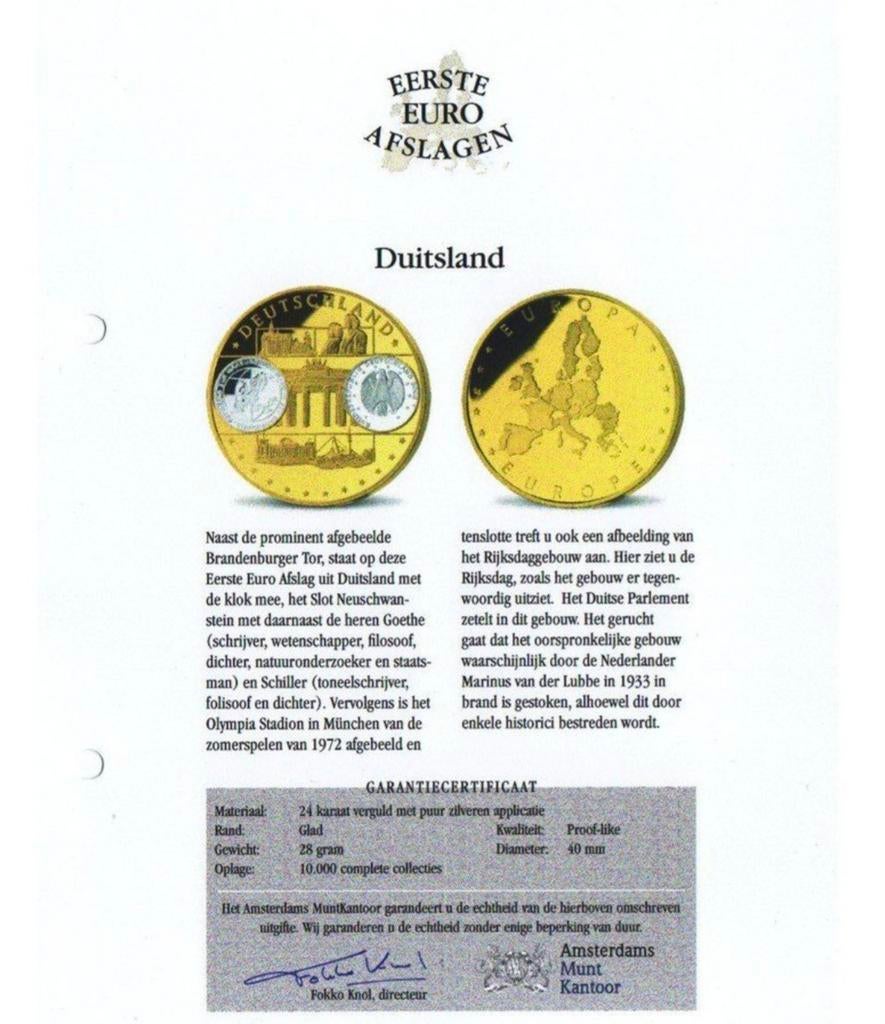 Eerste Euro Afslagen Duitsland Munt, Postzegels en Munten, Ophalen of Verzenden