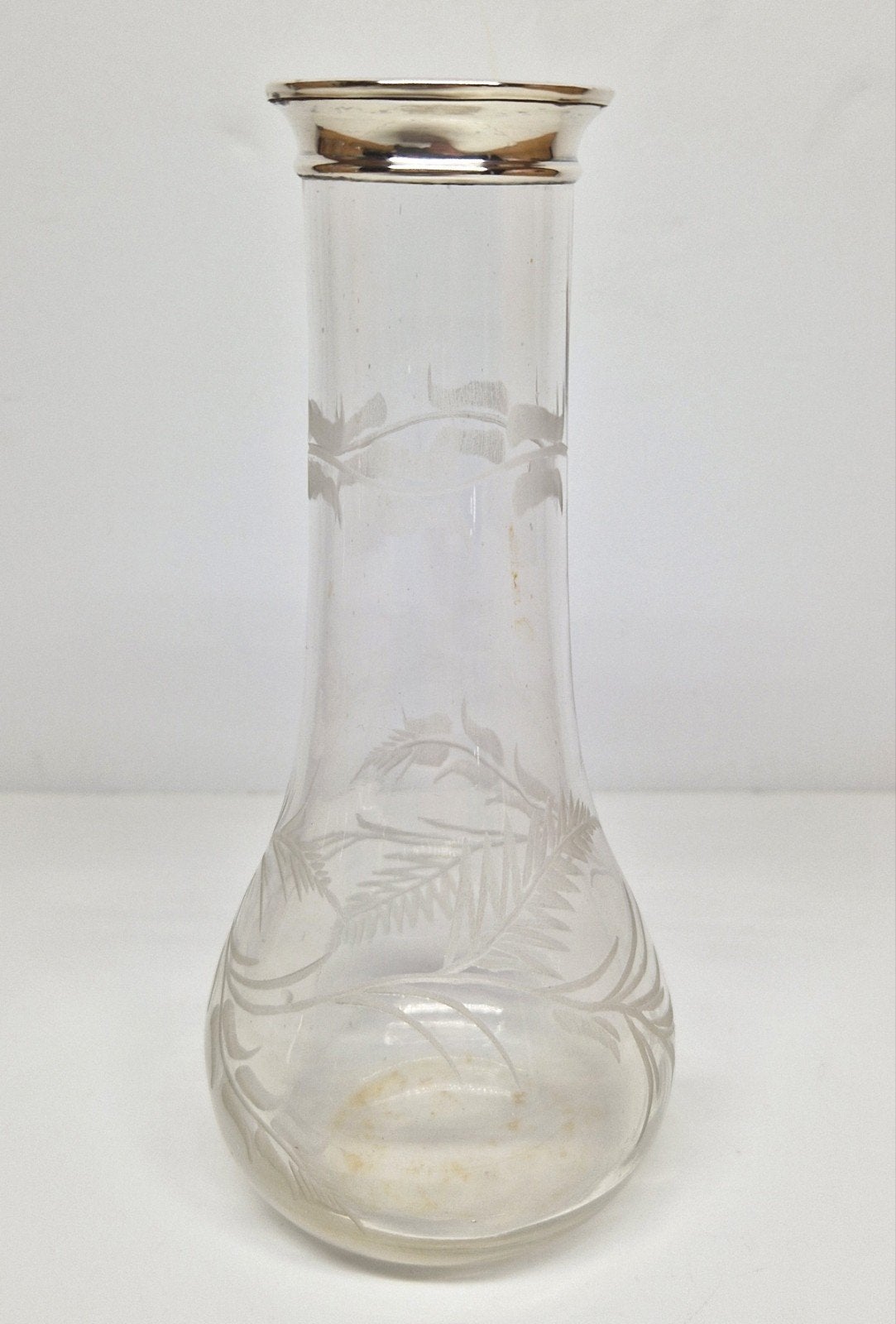 kristalglazen solifleur vaas met zilveren rand, Londen 1919, Antiek en Kunst, Antiek | Glas en Kristal, Ophalen