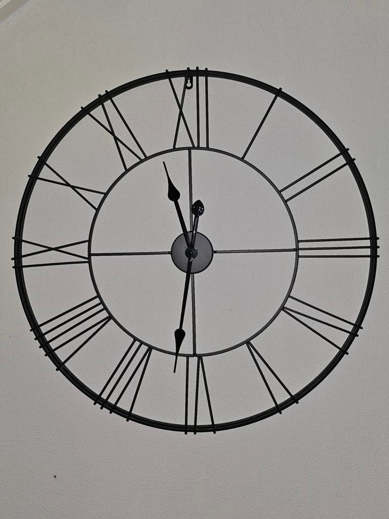 Grote Zwarte Wandklok - Rond, 70 cm, Ophalen, Zo goed als nieuw, Analoog, Wandklok