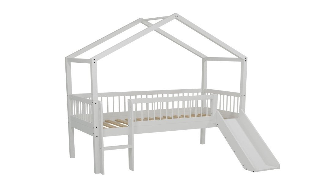 Forrest Beech huisbed met glijbaan - 90x200 - Wit beuken, Niet ingevuld, Niet ingevuld, Niet ingevuld