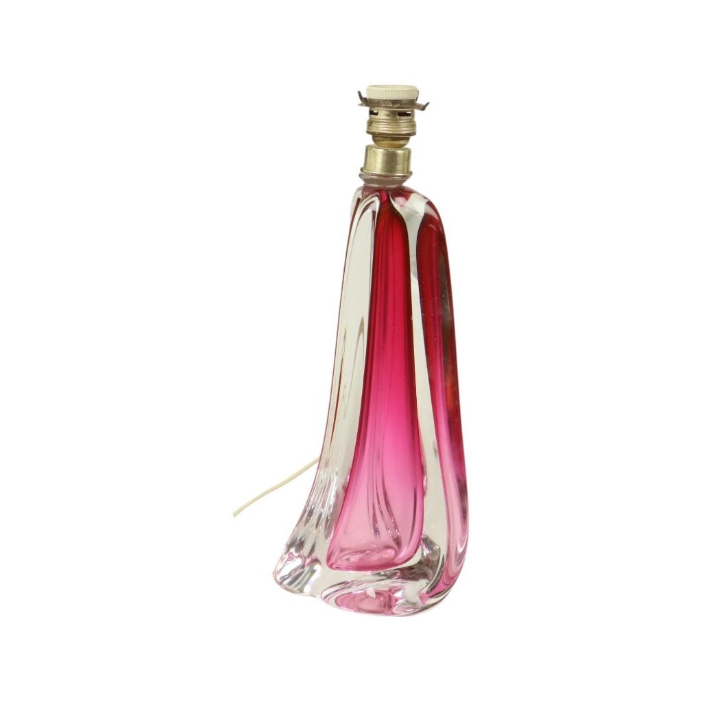 Paarse Roze Tafellamp Kristal Val Saint Lambert Swirl 1960s, Ophalen of Verzenden