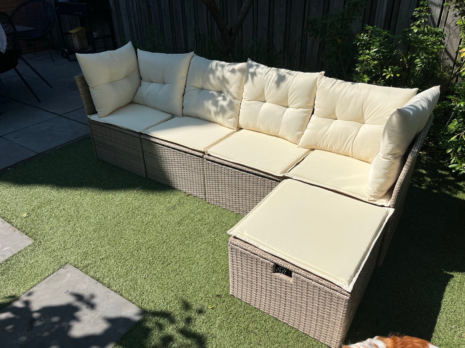 Wicker Loungeset met Opbergruimte en Losse Hocker, Tuin en Terras, Ophalen, 5 zitplaatsen, Zo goed als nieuw, Loungeset
