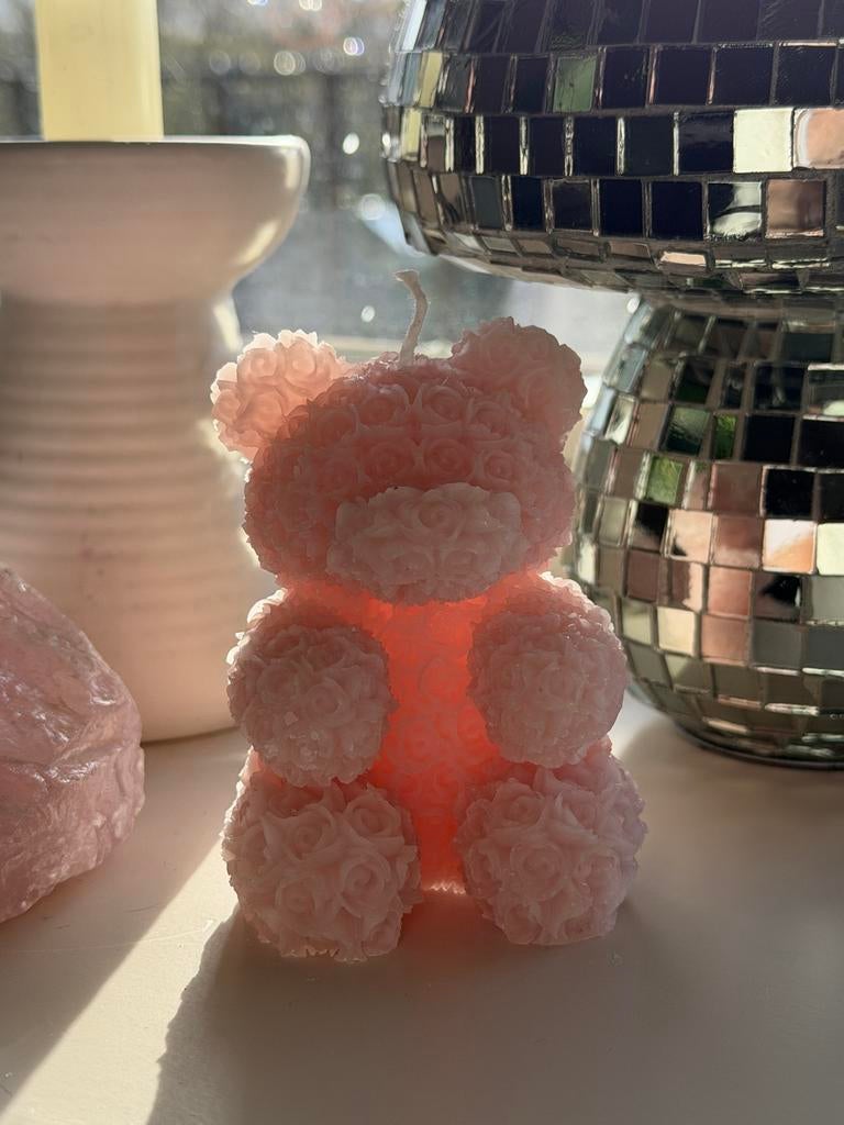 Handgemaakte Roze Beer Kaars van Gerecycled Kaarsvet, Overige materialen, Overige kleuren, Nieuw, Ophalen of Verzenden