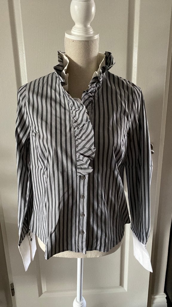 Blouse Grijs gestreept met roezel kraag Maat 40 My Style, Kleding | Dames, Maat 38/40 (M), Ophalen of Verzenden, Zo goed als nieuw