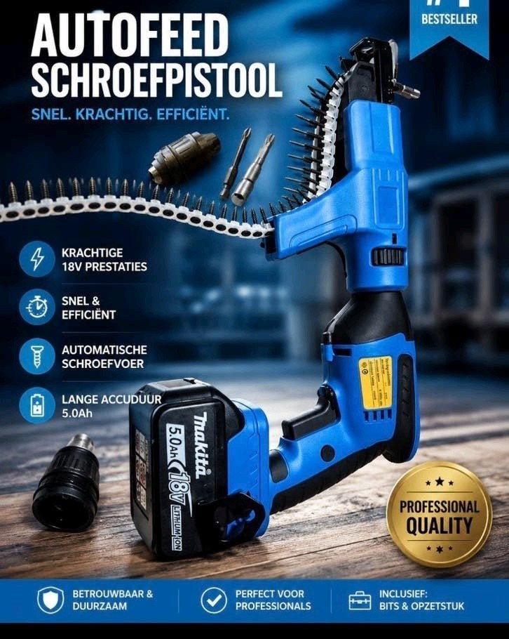 Gipsplaatschroefmachine Autofeeder - Compatibel met Makita, Doe-het-zelf en Verbouw, Ophalen of Verzenden, Gebruikt, Boor- en Schroefmachine