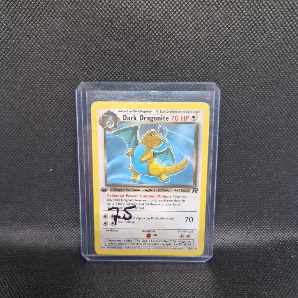 Dark Dragonite 1st Edition Rocket Exc, Hobby en Vrije tijd, Verzamelkaartspellen | Pokémon, Ophalen of Verzenden, Zo goed als nieuw